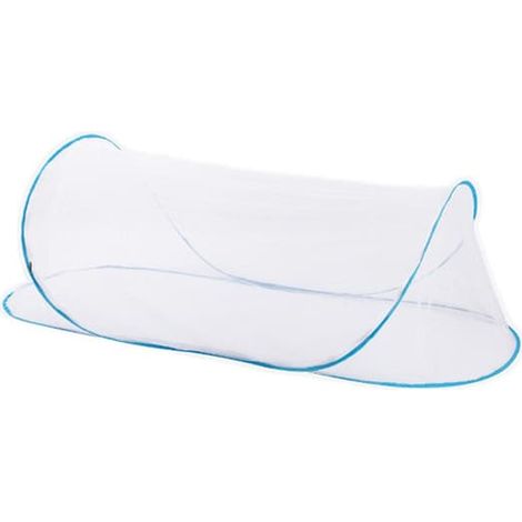 Moustiquaire pliable et portable 200 x 80 x 56 cm, respirante grâce à son maillage dense, idéale pour le lit, les voyages et le camping (bleue). (1/5)