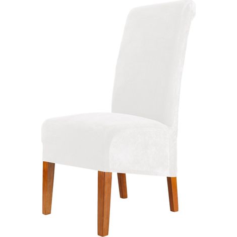 Lot de 2 housses de chaise extensibles en polyester avec dossier haut, élastiques, lavables et amovibles, blanches. (1/5)