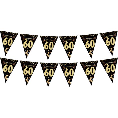 Guirlande De Décoration Anniversaire - Fanions Noir Or Pour 60e Anniversaire - Décor Intérieur Extérieur - 1 Pièce (1/5)