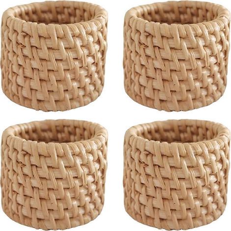 Ensemble de 4 ronds de serviette en rotin tressé, faits main en osier naturel, pour dîners de fête ou banquets. (1/5)
