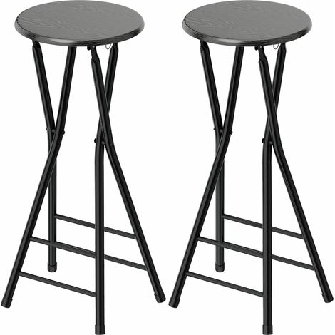 Lot de 2 tabourets de bar pliants acier noir double repose-pieds 34x30x70 cm