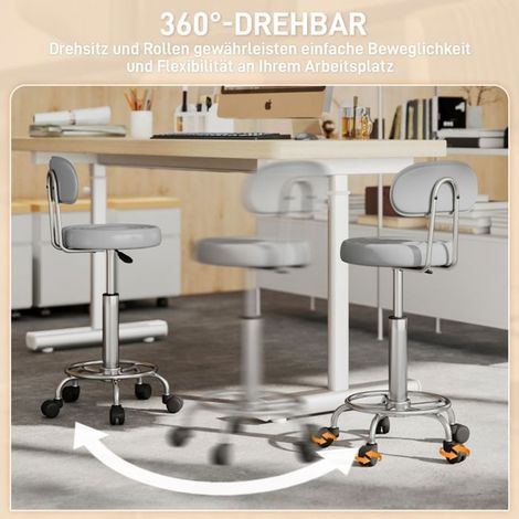 Chaise tabouret roulant pivotant et réglable dossier revêtement similicuir repose-pieds gris (1/5)