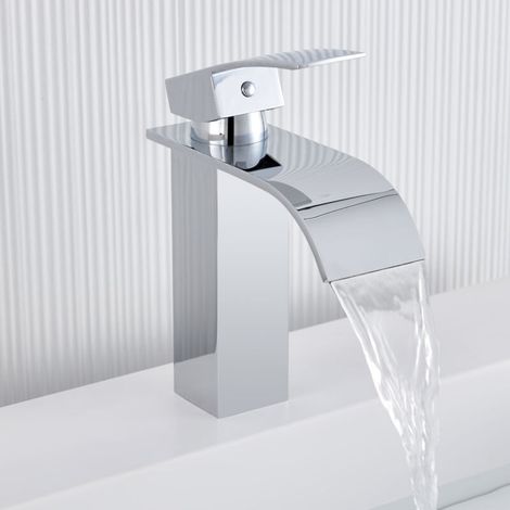 Auralum Max Robinet de Lavabo Cascade Chromé S, Robinetterie de Salle Bain avec l'Eau Froide/Chaude,Mitigeur Lavabo Inox 304 de Super Qualité (1/5)