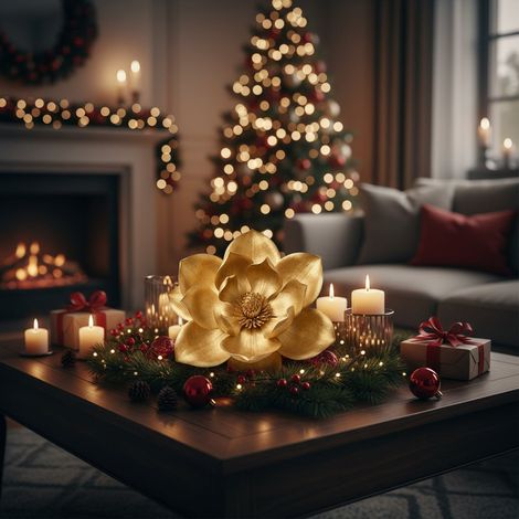 Fiore decorativo di magnolia per decorazioni natalizie Ø 20 cm -Bordeaux (1/5)