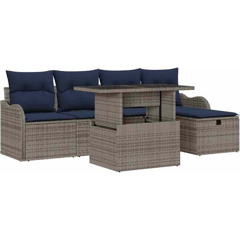 Garden Sofa Set 6 pcs Grey Poly Rattan vidaXL (1/5)