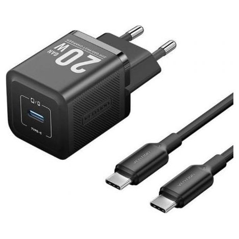 Cargador Gan de Pared Vention TZ-FEPB0-EU-01/ 1xUSB Tipo-C + Cable USB Tipo-C/ 20W