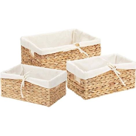 Ensemble de trois paniers de rangement, fabriqués en jacinthe d'eau naturelle. (1/5)