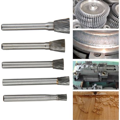 Jeu de limes rotatives en carbure à une seule rainure de type N, manche de 6 mm de diamètre, adapté au meulage de surface dans les applications aérospatiales, automobiles et marines. (1/5)