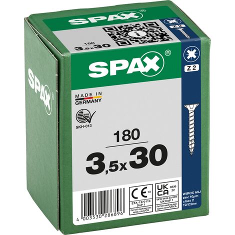 SPAX Vis universelle, 3,5 x 30 mm, 180 pièces, Tête centrante, Tête fraisée, Cruciforme Z2, 4CUT, WIROX - 8000000286896