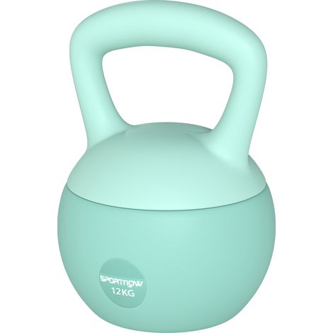 Kettlebell de 12 kg, lestée de sable, avec poignée métallique antidérapante pour l'entraînement à domicile, 21 x 21 x 30 cm, verte (1/5)