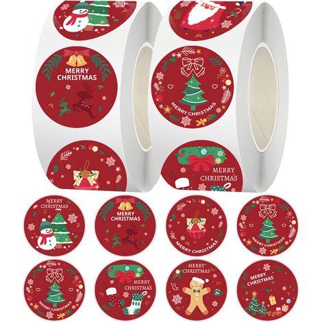 500pcs Autocollants de Noël pour Cartes, Autocollants Ronds pour Enveloppes Joyeux Noël 8 Modèles d'Autocollants Adhésifs de Noël pour Cartes Cadeaux Enveloppes Boîtes (1/5)