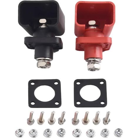 Lot de 2 bornes de batterie en cuivre pur 300 A rouge et noir avec couvercles (1/5)