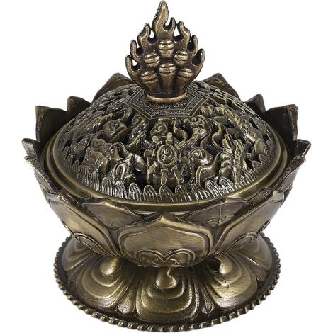 Brûleur d'encens Lotus en forme de cône, support pour poêle, brûleur à reflux, décoratif - Bronze (1/5)