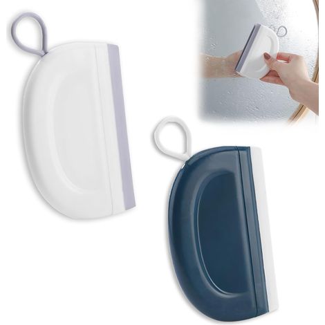 Lot de 2 mini grattoirs à vitres en silicone avec crochet en plastique, grattoirs de douche polyvalents pour salle de bain, cuisine, fenêtres. (1/5)