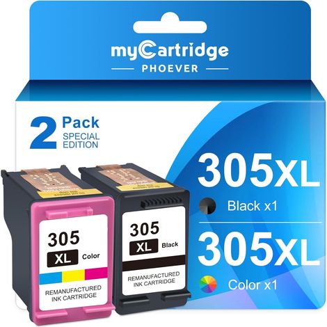 305XL Cartouche d'encre Remplacement pour Cartouche HP 305 XL Noir et Couleur pour HP DeskJet 2700 2720 2720e 2710 4120 4120e 4130 HP Envy 6000 6020 6020e 6032e(2-Pack) (1/5)