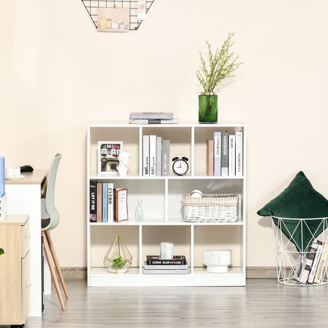 Librería de 3 niveles con 8 baldas, mueble para salón y dormitorio en MDF, 97,5 x 30 x 100 cm, blanca. (1/5)
