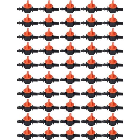 50 válvulas de riego por goteo de 4/7 mm de diámetro exterior y 6 mm/0,2 pulgadas. Válvula de conmutación para sistema de riego. (1/4)