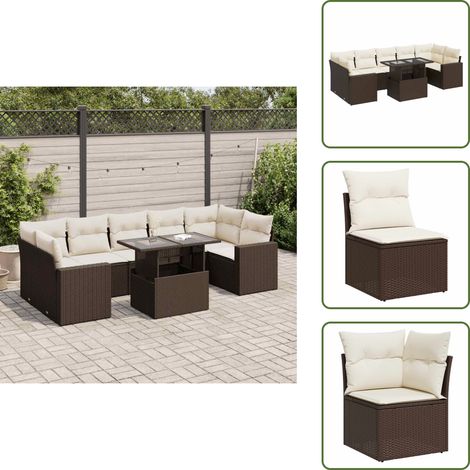 Tavolo da giardino - vidaXL Set Divani da Giardino 8 pz con Cuscini Marrone in Polyrattan - Rattan PE