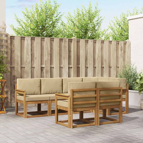 Outdoor-Sofagarnitur mit Kissen 7 pcs Natur und Beige (1/5)