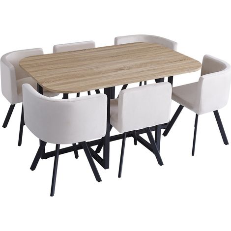 Ensemble Table et 6 chaises VENDOME beige pieds noirs (1/5)