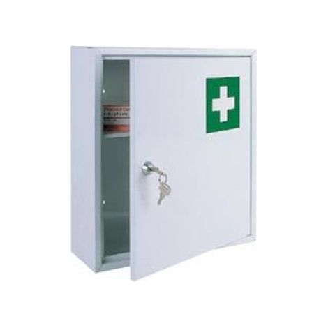 Spetebo – Armoire à pharmacie en métal gris clair 36 x 31 cm – 2 étagères – Porte verrouillable avec panneau de premiers secours – Montage mural inclus