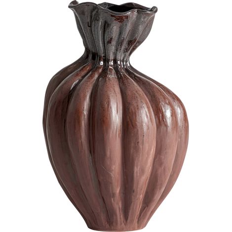Vase en céramique terracotta contemporain - terracotta brun foncé émaillé (1/2)