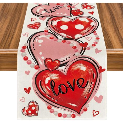 JSSEVN - Heart-shaped table runner, 33 x 183 cm, romantic table runner, Valentine's Day table runner, decorative tablecloth, washable table decorations (1/5)