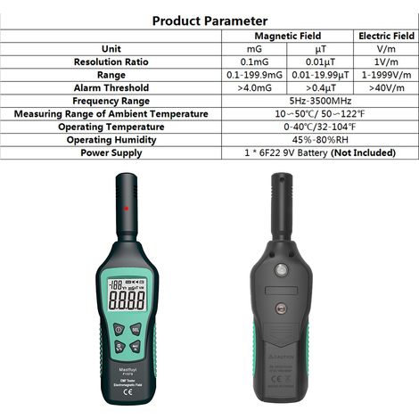 Mastfuyi, misuratore di campi elettromagnetici (EMF), rilevatore di radiazioni elettromagnetiche, portatile, ad alta precisione, per uso domestico, modello FY876, colore nero. (1/5)
