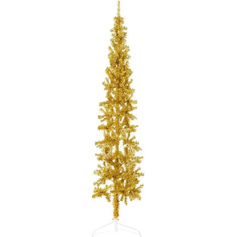 Künstlicher Halb-Weihnachtsbaum mit Ständer Schlank Gold 240 cm