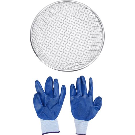 Tamis à sable, terreau et compost de jardinage en acier inoxydable, capacité de 50 kg, avec gants antidérapants et trou de 10 mm / 0,39 po (1/5)