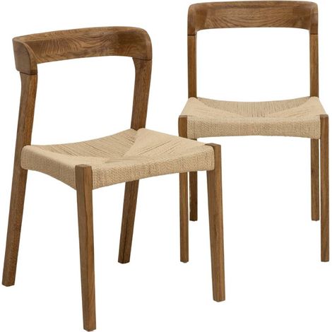 Made In Meubles – Chaise de jardin en chêne massif et corde tressée – Lot de 2 – Design scandinave – Assise confortable et robuste (1/5)