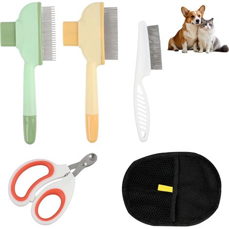5 Piece Pet Care Set, Grooming Brush, Multi-Purpose Hair Removal Comb, Cleaning Glove and Claw Cutting Tools, for Pet Care (1/5)