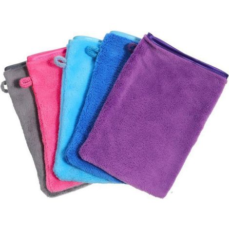 Gant De Toilette - Microfibre Velours Corail 20 x 15 cm - Pour Bain Démaquillage Visage - Lot De 5 (1/5)