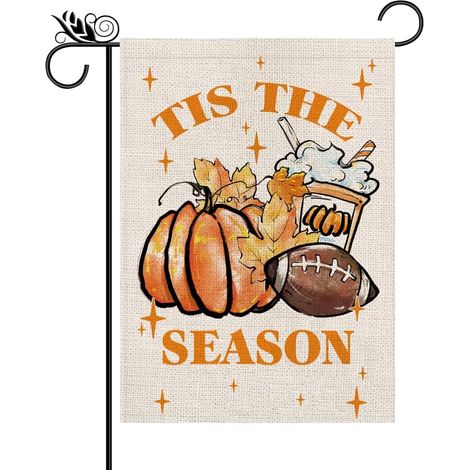 Drapeau de jardin automnal double face 30 x 45 cm - Motif football, citrouille et feuilles, style rustique, pour la décoration extérieure de votre jardin, pelouse et fêtes de fin d'année. (1/5)