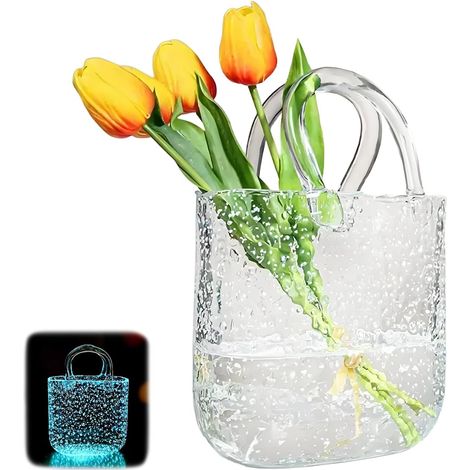 Vase à Sac en Verre, Vase Carré en Verre Décoratif en Forme De Sac à Main à Fleurs en Forme Créatif De Poche Fait à La Main De Table Moderne Décoration pour Fleurs Tulipes Pot-Pourri (1/5)