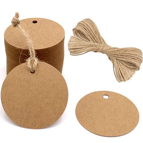 100 Stück Kraftpapier-Etiketten, Geschenkanhänger, 5,5 x 5,5 cm, Blanko-Etiketten für W (1/5)