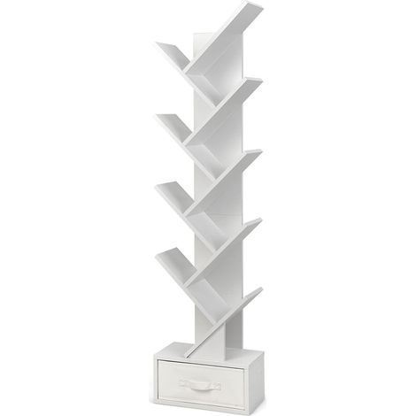 Goplus – Bibliothèque étagères 10 niveaux en bois – Armoire avec tiroir amovible – Anti-basculement – Dimensions 38 x 21,5 x 149,5 cm – Blanc (1/5)