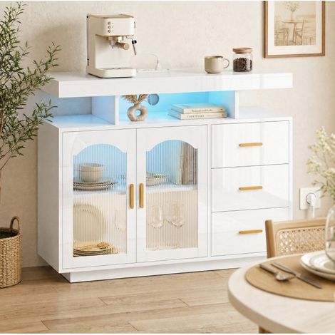 Buffet LED 3 tiroirs portes acryliques blanc HAVRYA (1/4)