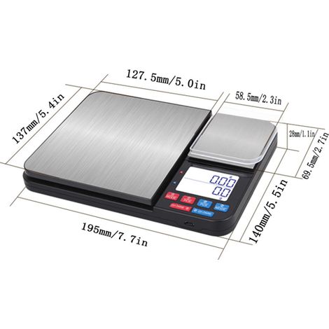 Balance de cuisine numérique rechargeable, double plateau, 12 unités, acier inoxydable, écran rétroéclairé pour aliments, herbes, thé, bijoux (1/5)