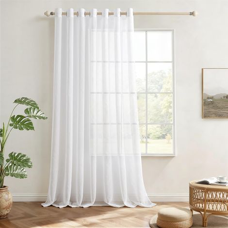 Lot de 1 rideau en voile transparent avec œillets En voile polyester Transparent Pour salon et chambre à coucher 200 x 245 cm (l x H) Blanc (1/5)