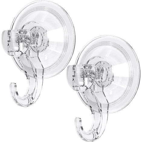 Ganci a ventosa - Set di 2 ganci a ventosa grandi, trasparenti e resistenti per doccia, cucina, bagno, finestra e parete. Ideali per appendere asciugamani, accappatoi, spugne, ghirlande natalizie e ch