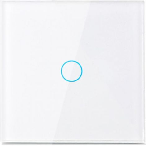 Interrupteur Tactile - 1 Gang 1 Voie - Verre Trempé Blanc - LED Indicateur - Sans Fil Neutre - Charge Max 500 W (1/5)