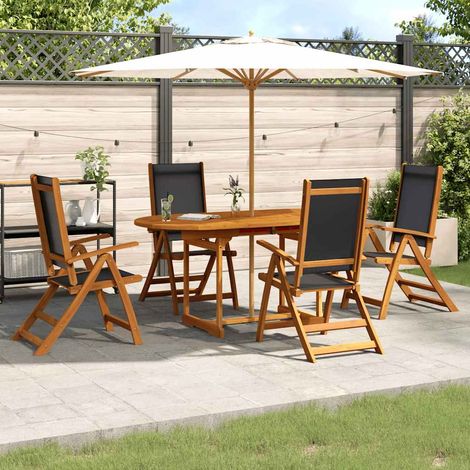 Ensemble repas de jardin 5 pièces en bois d’acacia et textilène noir, table extensible - PANGIVO (1/5)