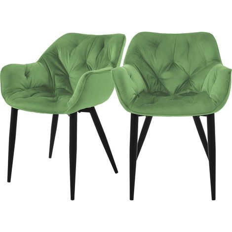 ML-Design Set 2 Sedie per Sala da Pranzo in Velluto Verde Salvia Poltroncine da Salotto Imbottite con Braccioli Gambe in Metallo Poltrone per Soggiorno con Schienale Ergonomiche e Confortevoli