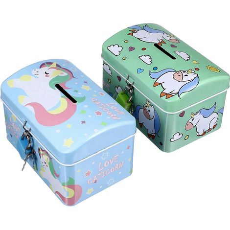 Lot de 2 tirelires licorne en forme de cochon, style dessin animé créatif, avec cadenas (modèle aléatoire)-13.00X8.00X7.70CM-Random Color