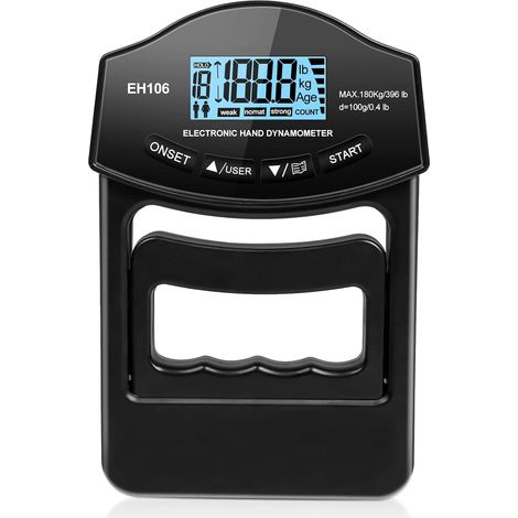 Dinamómetro electrónico portátil de mano de 180 kg/396 lb, con cable de carga USB - Inteligente y sensible - Negro (1/5)