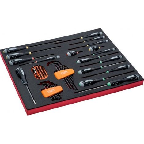 BAHCO - Jeu de tournevis/clés mâles/embouts, module mousse 3/3 Fit&Go - 50 pcs