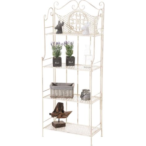 Mensola porta piante 4 livelli in ferro 153x61x33 cm panna invecchiato 100003718