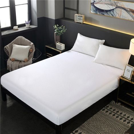 Housse de Matelas 150x200 cm en Coton Lavé, Drap-Housse Blanc avec Élastique pour Matelas Fin, Housse de Protection Pure et Simple (1/2)