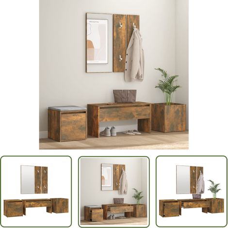 The Living Store Ensemble de meubles de couloir Chêne fumé Bois d'ingénierie - Meuble D'entrée - Banc Coffre - Rangements Entrée - Meuble Hall - Organisation Entrée (1/5)